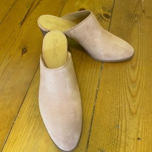 Pink colored suede Madewell mules